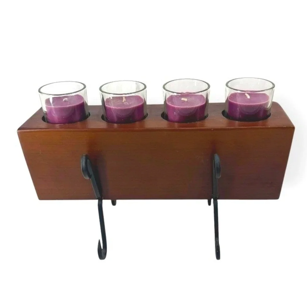 Rustic Wood Sugar Mold Votive Candle Holder 4 Hole Farmhouse‎ Centerpiece Stand